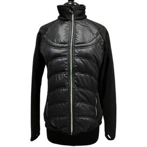 Michael Michael Kors Black Mixed Media Puffer Jacket Size M Quilted Zip Coat